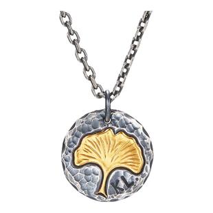 原创设计【三生有幸】男女吊坠99足银手工定制24K金包银杏叶项链