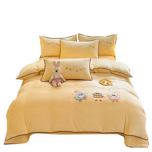 牛奶绒四件套冬加厚珊瑚绒被套床盖三件套2025新款珊瑚绒床上用品