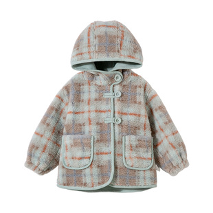 Amila女童羊羔毛外套连帽冬款儿童加绒厚外衣保暖宝宝麂皮绒衣服