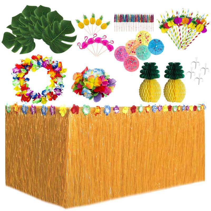 流苏夏威夷桌裙背景墙装饰吸管叶道具餐桌条纸质牙签木槿花龟背花