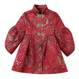 红色新年衣服女童连衣裙冬季2025冬装红色儿童过年服战袍裙子秋冬