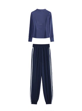 女士运动套装秋季修身显瘦健身服拉链外套长裤两件套大码速干立领