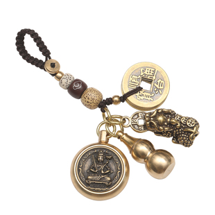 黄铜十二生肖本命年守护神钥匙扣汽车挂件貔貅葫芦五帝钱转运吊坠