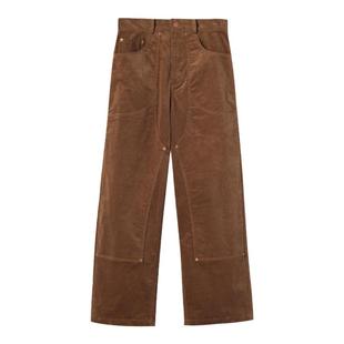 三所vintage 细纹灯芯绒拼接金属撞钉工装overalls阔腿裤