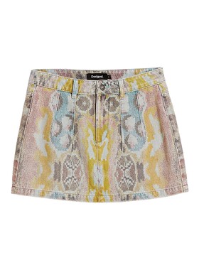 【Lacroix联名】Desigual26春夏多色抽象印花A字型女式牛仔半身裙