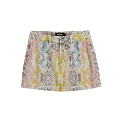 【Lacroix联名】Desigual26春夏多色抽象印花A字型女式牛仔半身裙