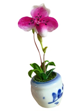 泰国手工原创微缩粘土兰花百荷迷你仿真盆栽汽车摆件冰箱贴工艺品