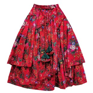 【库存清仓】素心自制小碎花长裙春夏季系带全棉超大摆跳舞半身裙