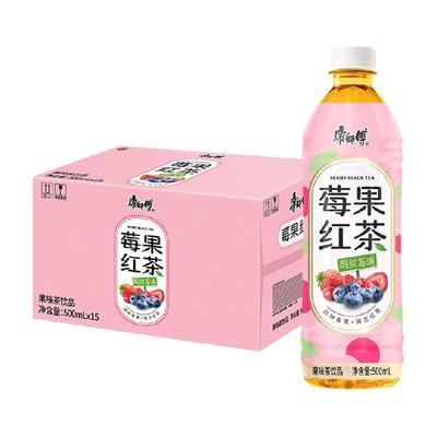 康师傅莓果红茶饮料500ml*15瓶整箱0脂混合果味解渴清凉茶饮料