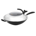 豪森尖底炒锅不粘锅铸铁锅具老式家用多功能炒菜锅燃气灶适用36cm