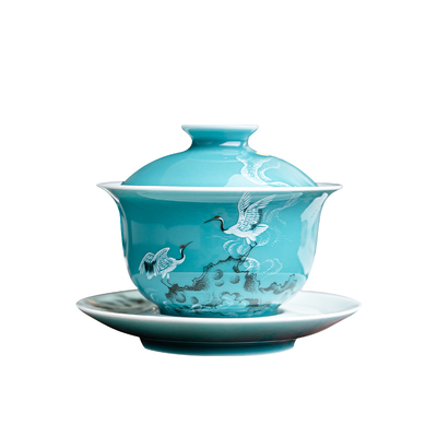 诚德轩清澜鹤翔云天盖碗三才茶碗