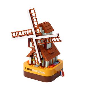 JAKI佳奇积木八音盒欧陆风车音乐盒拼装建筑摆件儿童男生玩具女孩