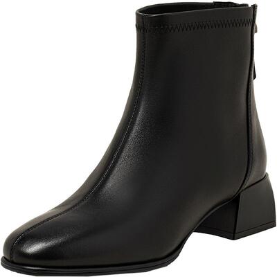 时装粗跟短靴子康莉法式