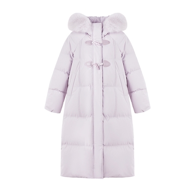 秋水伊人甜美长款连帽羽绒服