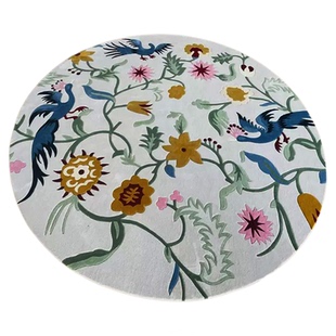 定制高级轻奢手工家用纯羊毛圆形客厅卧室房间茶几床边垫电梯地毯