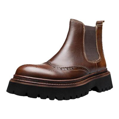 英伦风真皮马丁靴男厚底布洛克商务增高短靴男士切尔西靴牛皮手工
