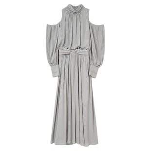 SNIDEL2026春夏新品优雅挖孔露肩收腰雪纺泡泡袖连衣裙SWFO261330