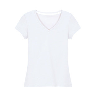 V领纯棉短袖T恤女2025年新款夏季白色纯色半袖上衣鸡心领短款显瘦