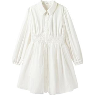 巴拉巴拉女童长袖连衣裙中大童白色衬衫裙子春秋款童装儿童公主裙