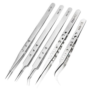 带孔不锈钢维修镊子加硬加长镊子手机维修工具细尖弯头挑毛夹子