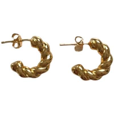 扭纹麻花黄铜镀金法式复古女耳饰