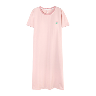 女款睡裙纯棉夏季透气吸汗简约宽松大码带胸垫一体家居服连衣裙子