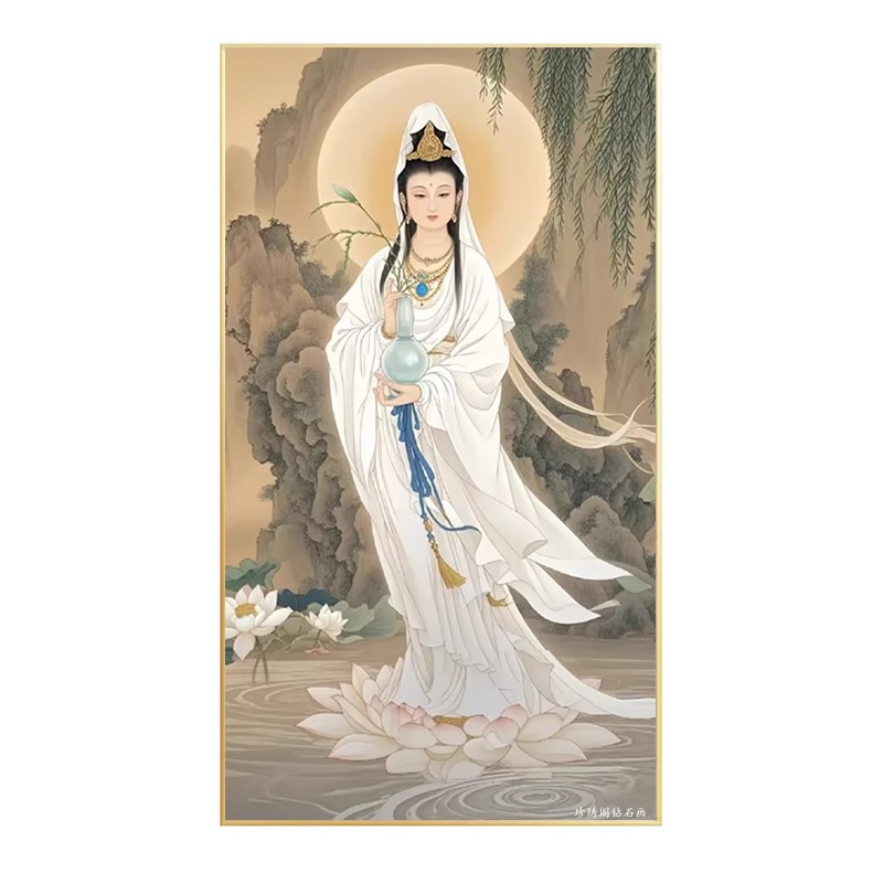 南海观音菩萨钻石画2026新款满钻白衣佛像粘砖点贴钻石十字绣佛堂