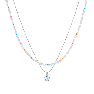 星星吊坠米珠夏日小项链配裙子双层叠戴锁骨链彩色多巴胺挂脖配饰