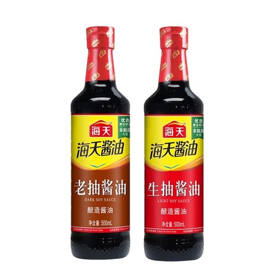 海天生抽酱油500ml/瓶酿制酱油凉菜炒菜火锅蘸食调味品家庭装家用