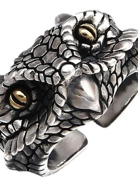 个性夜王猫头鹰戒指饰品朋克S925