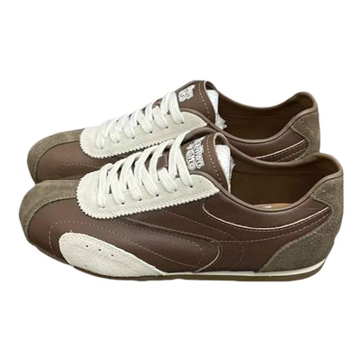 真皮复古拼色系带女款德训鞋