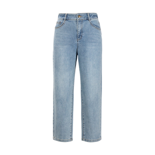 HONRN/红人蓝色锥形后腰橡筋微弹休闲牛仔裤女款春秋HJ11OK743