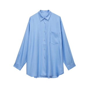 JNBY/江南布衣春秋季女士长袖衬衫含桑蚕丝气质上衣蓝色衬衫通勤