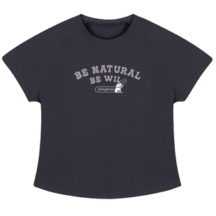 熊猫速干t恤短袖修身女2026春夏显瘦简约百搭圆领短款上衣