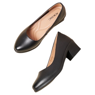 奥康 女鞋2026新款空姐工作鞋女黑色真皮软底舒适上班粗跟职业鞋L