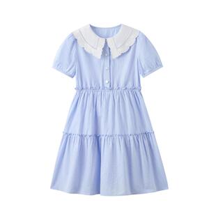 eland kids衣恋童装女童连衣裙夏季法式甜美公主裙蛋糕裙演出礼服