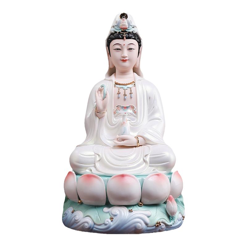 戴玉堂陶瓷摆件《宝莲观音珍珠彩》家用供奉佛像观世音像菩萨神像