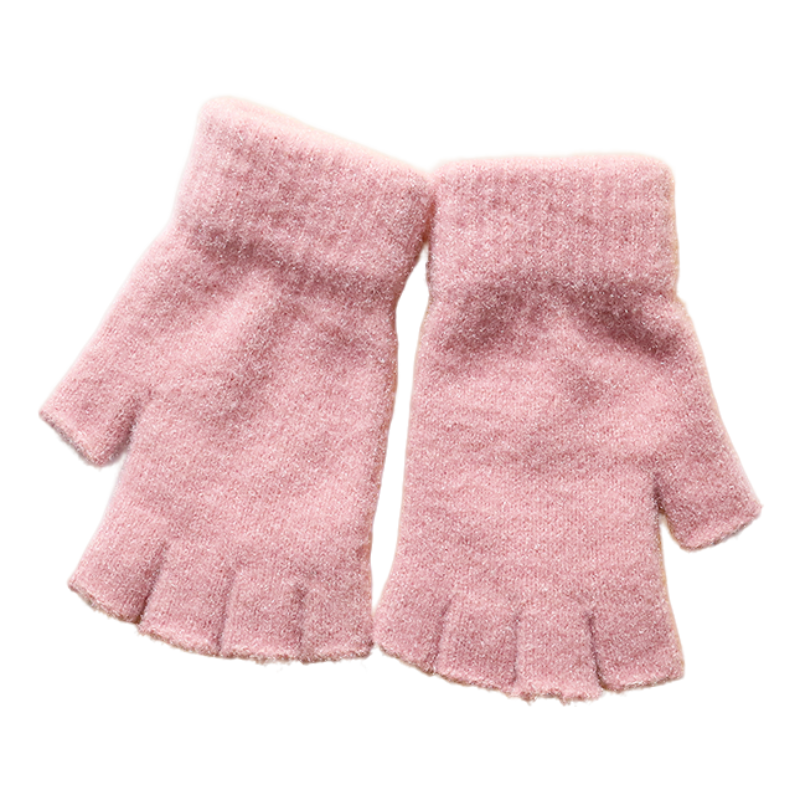 半指手套针织毛线保暖秋冬季学生写字成人工作男女同款露五指黑色