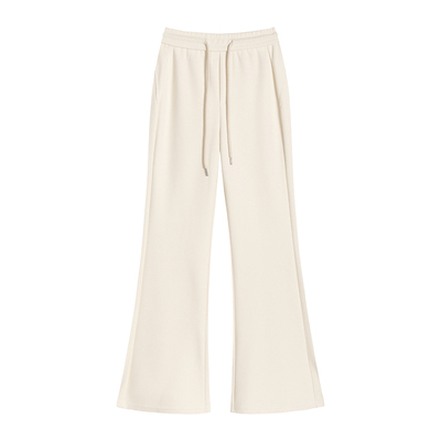 醋酸羊毛直筒微喇裤女秋新款白色分割提臀线宽松垂顺微喇休闲裤