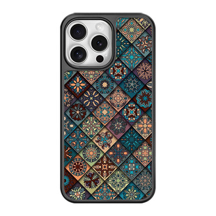 适用于iphone17promax手机壳苹果16plus高端15复古magsafe磁吸14硅胶全包防摔菱格个性民族风图腾保护套新款