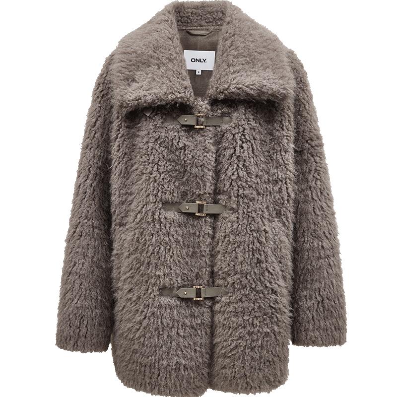 ONLY保暖落肩宽松翻领毛绒棉服