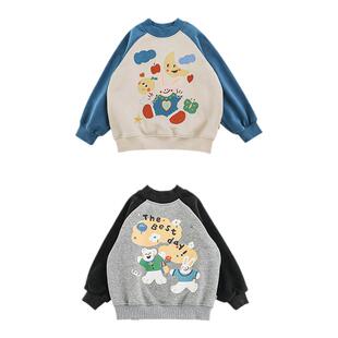 幼悠男童2025新款卡通圆领卫衣秋冬款加绒保暖宽松休闲儿童上衣潮