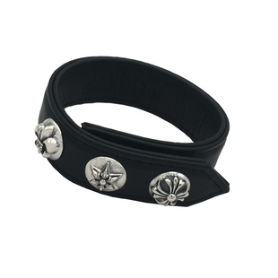 S925纯银手镯男个性时尚十字架手环复古泰银童军花皮革克罗潮饰品