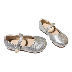 女童汉服鞋子春秋马面裙国风绣花儿童公主鞋中大童小皮鞋软底单鞋