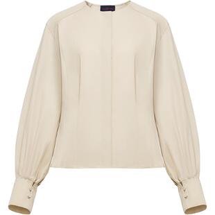 EP雅莹蓝标系列 圆领开襟收腰简约长绒棉衬衫 2025夏季新款2221A