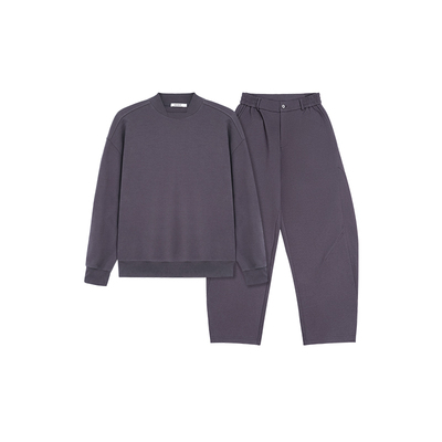 BODYDREAM高级紫圆领卫衣男款秋季宽松套头上衣/弯刀裤运动套装