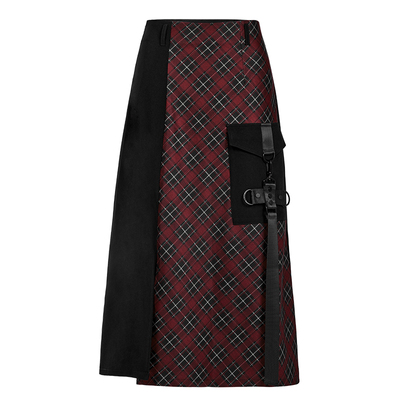 PUNKRAVE格纹拼接中长半裙