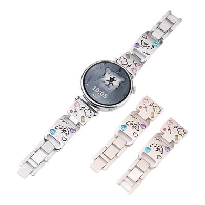 适用vivowatch5小狗表带月光白智能手表狗狗仿镶钻个性腕带辰夜黑精钢版iQOOWATCH5通用ins风kt猫女时尚表链