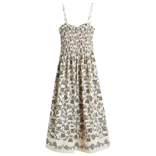 HM女装连衣裙春季可拆卸肩带抹胸缩褶碎花度假印花吊带裙1217947