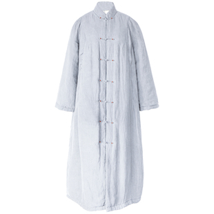 古石后原创布衣长款棉服外套女冬季亚麻加厚棉袍复古中式国风棉袄